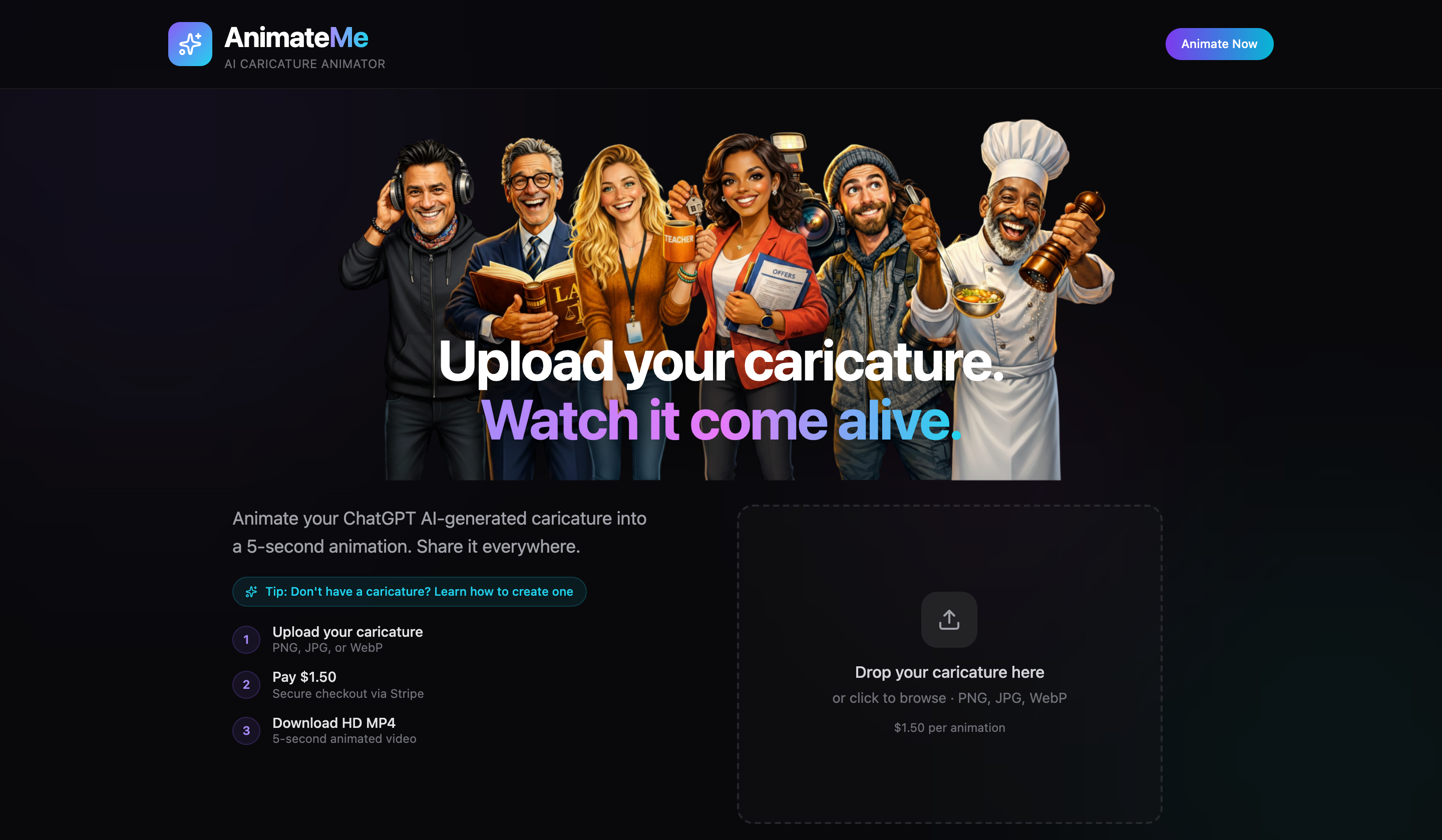 AnimateMe — AI Caricature Animator